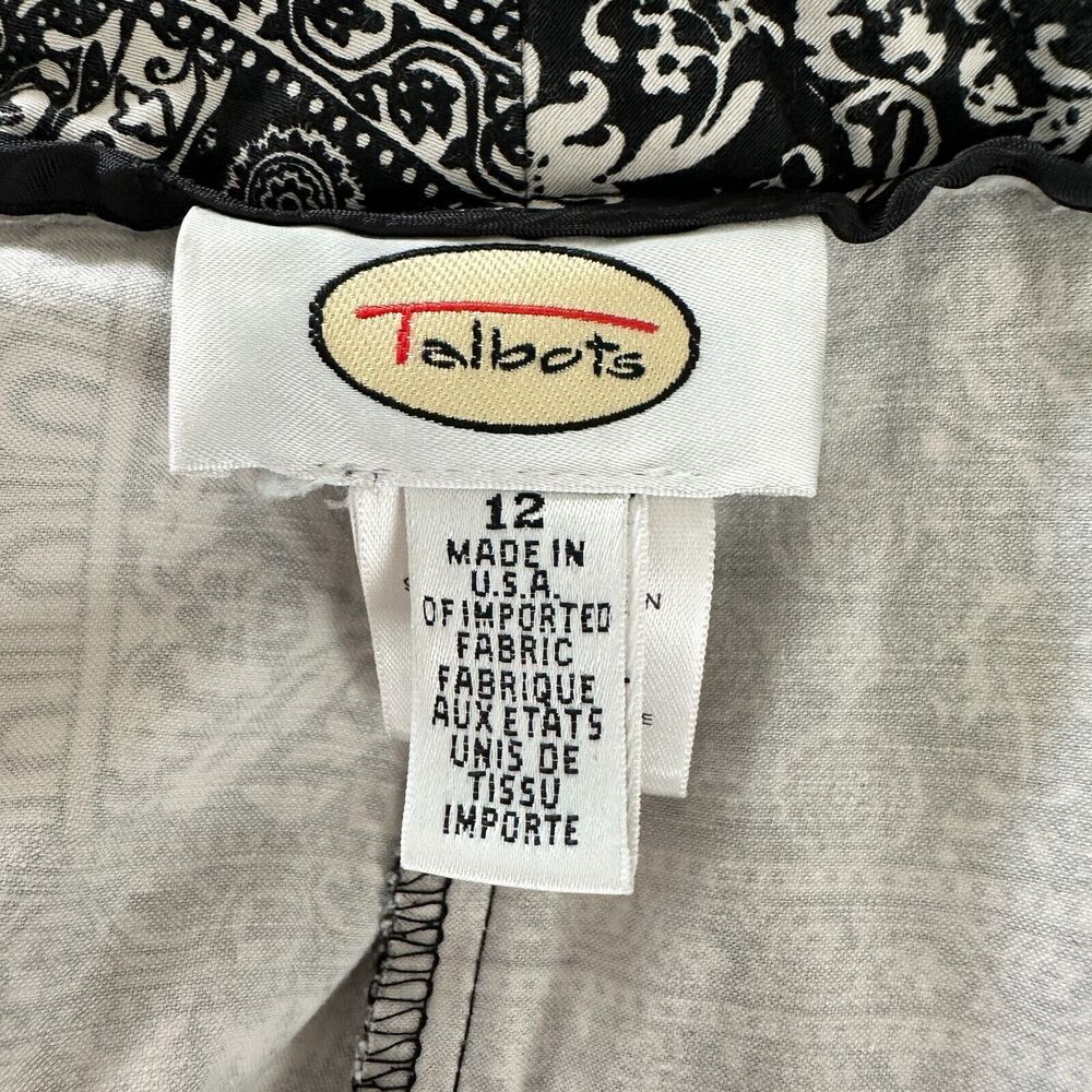 Talbots Pants Women 12 Black White Paisley Patchwork High Rise Cotton Cropped - Picture 6 of 10